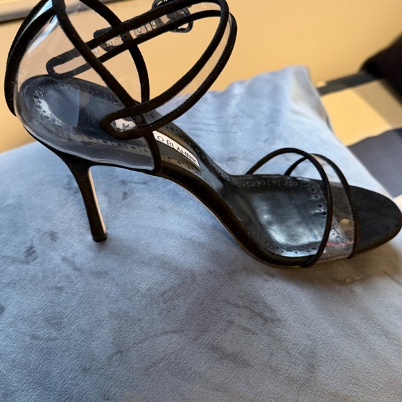 Manolo Blahnik Fersen 105 Suede & Vinyl Sandal, Black Size 38 - Picture 4 of 10